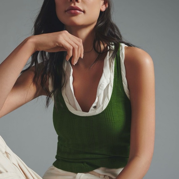 Pilcro Racerback Green Ribbed Tank in Green - Picture 2 of 7
